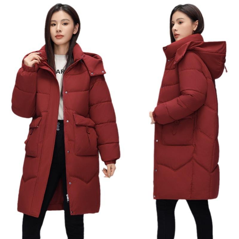 Down Cotton-padded Women's Medium and Long 2025 New Fashion Angola Red Thickened Winter Cotton-padded Women's Coat