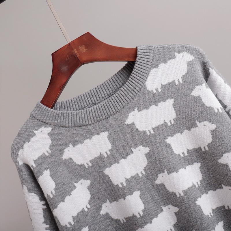 Зимний вязаный свитер с принтом альпаки, женский свободный повседневный свитер с круглым вырезом и длинным рукавом, женский модный повседневный элегантный трикотажный свитер, женский тренд 2024 года