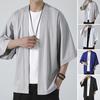 Men Shirt Kimono Japanese Style Solid Color Samurai Costume Asian Clothes Three Quarter Cardigan Men Shirt Jacket