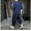 Men's Linen 7-point Short-sleeved T-shirt Two-piece Chinese Style Cotton and Linen Men's Clothing Plus Size