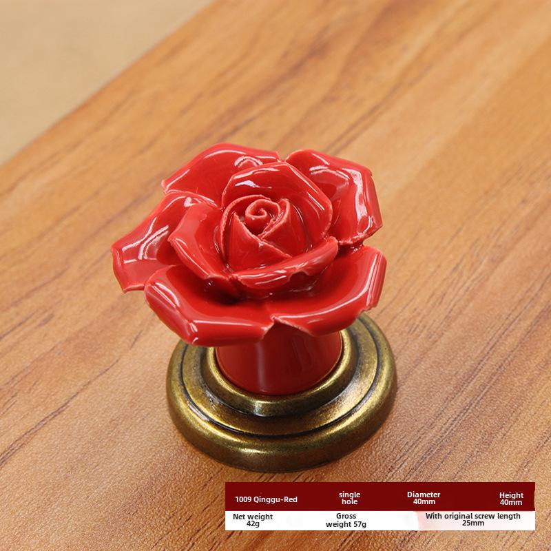 Ручка для шкафа из розовой керамики - современный пасторальный стиль, одно отверстие для ящика, гардероба или двери