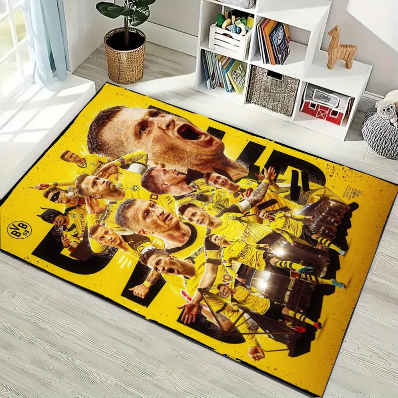 Dortmund Football Players Collage Print Area Rug Non‑Slip Rectangular Floor Mat Soccer Fan Gaming Room Home Decor