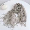 High Quality 100% Natural Linen Scarf Hijab Shawls Vintage Spring Floral Large Size Scarves With Tassels