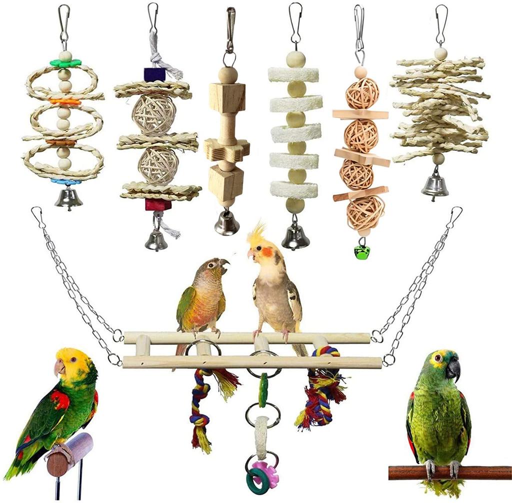 Набор игрушек для попугая из 11 предметов: Аксессуары для клетки для птиц с лестницей, качелями, подвесным кольцом и обучающим мячом