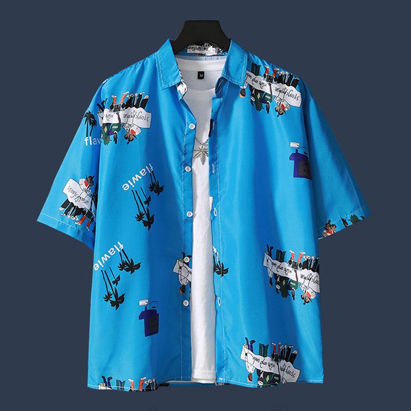 Пляжные футболки Гавайская рубашка Футболки с коротким рукавом Большие размеры Верхняя рубашка Повседневные принты Нижнее белье Кардиган на пуговицах Мужская одежда Лето