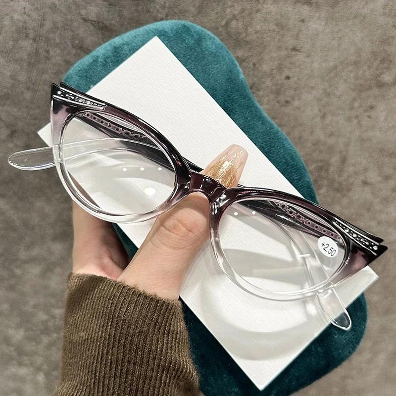Ultra-light Cat Eye Frame Reading Glasses Fashion Ladies Finished Prescription Far-sight Eyeglasses Diopter Presbyopia 0 To +4.0