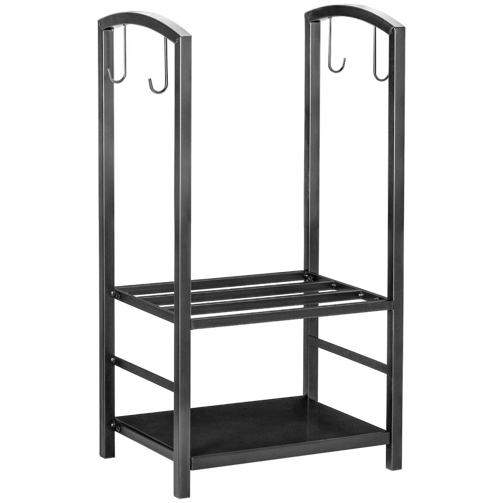 Metal Firewood Log Holder 2 Layer Firewood Rack Indoor Outdoor Fireplace Wood Storage Shelf With 4 Tools And Hooks Black 40L X 30W X 74.5H Cm