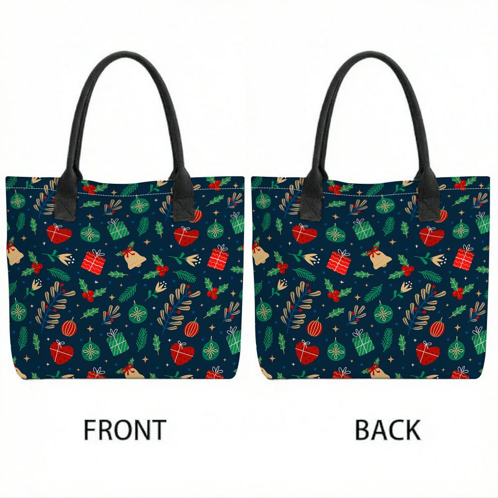 Christmas Pattern Tote Bag Casual Large Capacity Shoulder Handbag for Daily Use