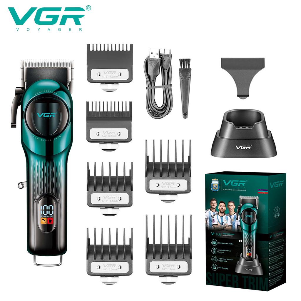 VGR 166 Профессиональная Умная Цифровая Перезаряжаемая Машинка для Стрижки Волос с Основанием с Градиентной Лентой Регулируемая Электрическая Push-машинка для Стрижки Волос Форма для Вырезания на Волосах
