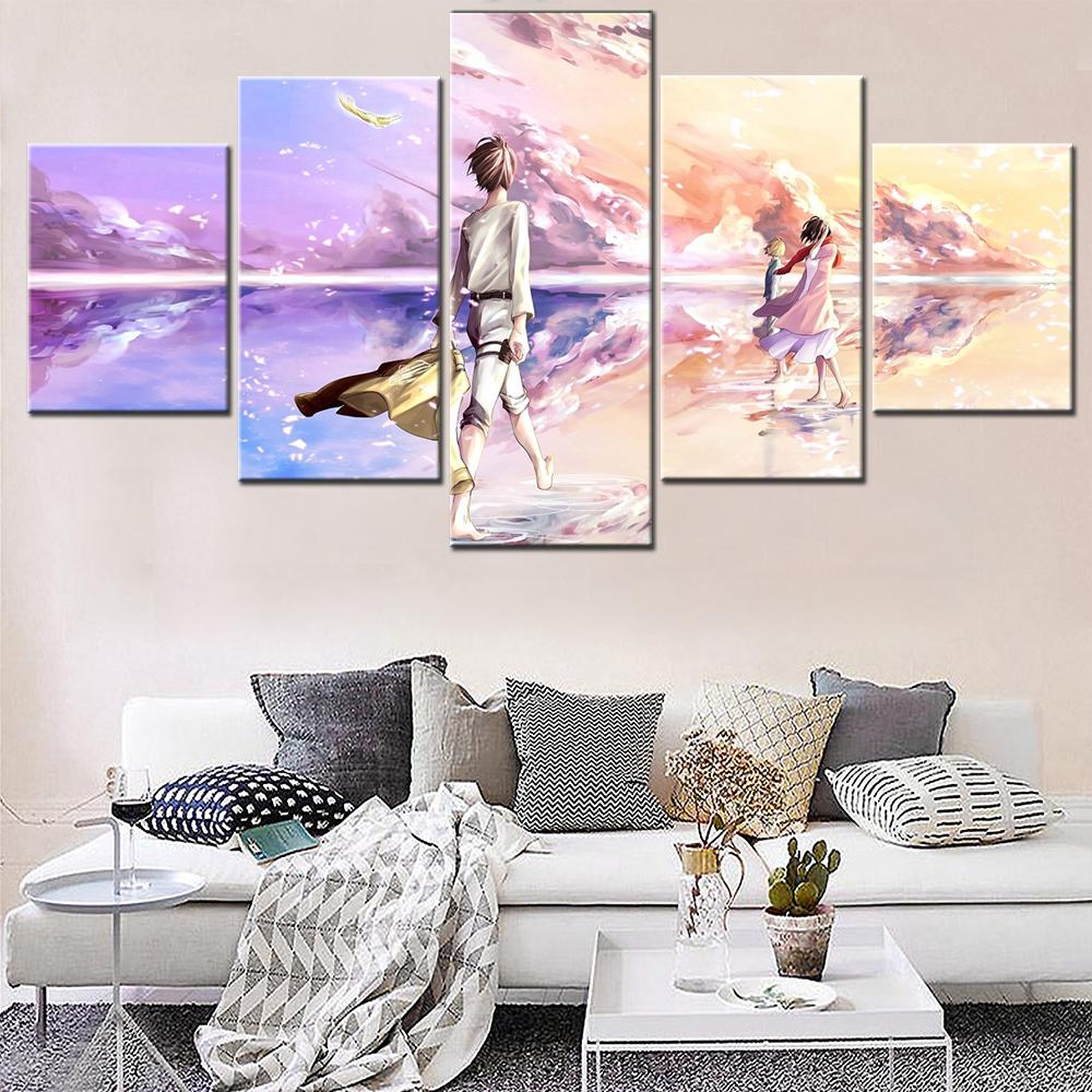 Картина 5 шт. Япония Аниме Атака Титанов Плакаты Модульный Холст Современное Настенное Искусство Hd Печать Гостиная Украшения Картины