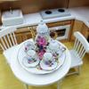 Floral Print Doll Porcelain Tea Set Dish Plate Miniature Cups Pot  Pretend Play