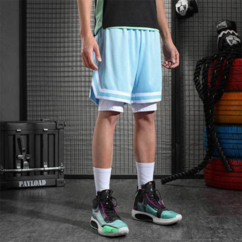 Шорты мужские баскетбольные, искусственные, из двух частей, с тремя точками, до колена, дышащие, быстросохнущие, узкие спортивные брюки, шорты для фитнеса для бега
