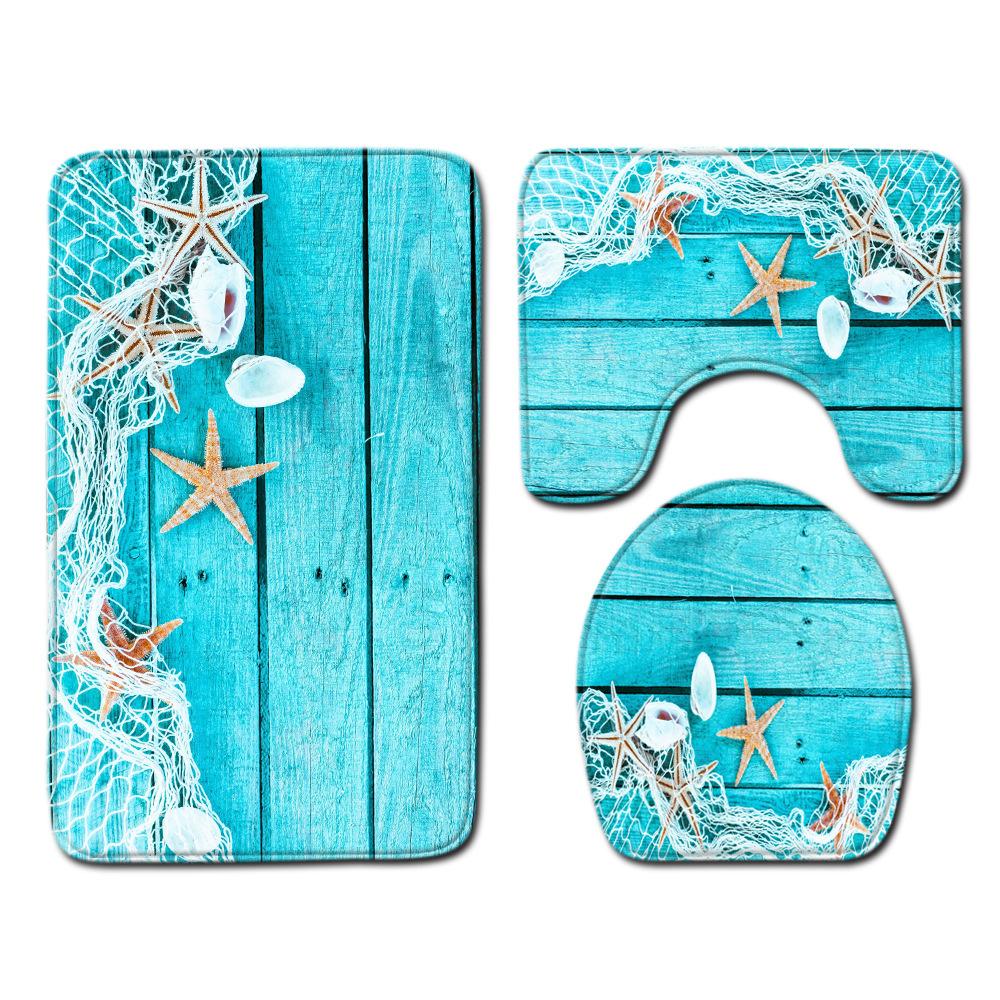 Beach Bathroom Toilet Three-Piece Floor Mat Doormat Bathroom Carpet