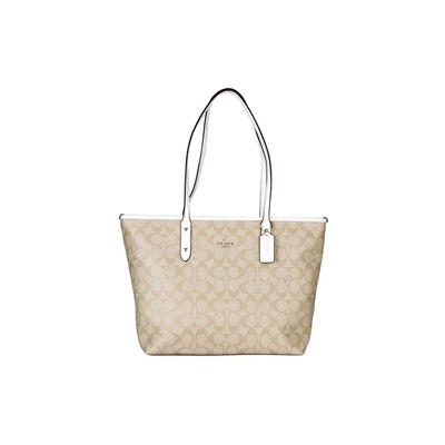 City Zip Tote Canvas Coating Leather Tote Bag , Shopping Bag , Handbag , Shoulder Bag Women's Light Khaki (Unisex) Shoulder Bags