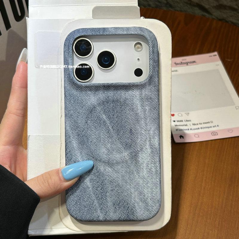 Чехол для iPhone 18 Pro Max Жесткий ПУ Текстура Ковбойской Ткани Защитная Задняя крышка Для Магнитной Беспроводной Зарядки Оболочка Телефона Funda