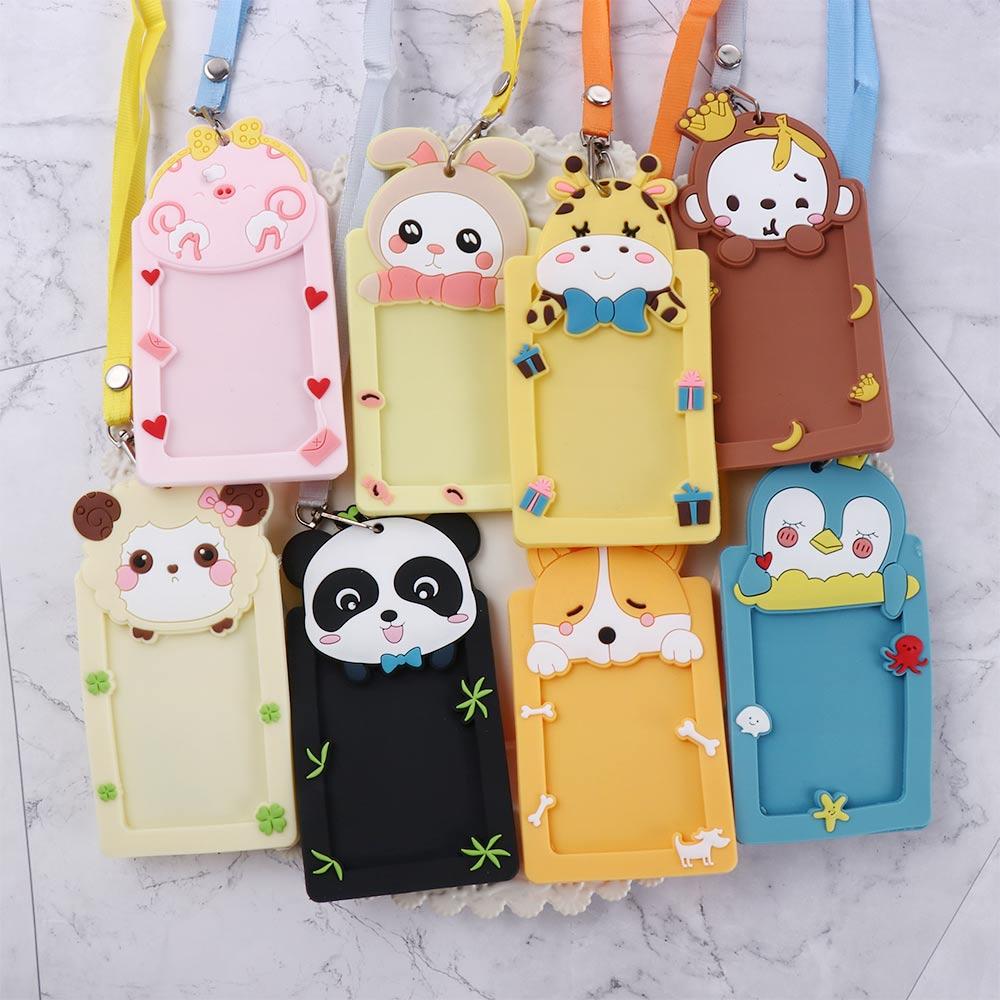 Милый держатель для визитки с животным, силиконовый держатель для ID-карты, рабочий пропуск с веревкой, защитная обложка