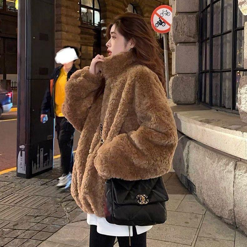 Меховое пальто с воротником-стойкой, утолщенное пальто из искусственной овечьей шерсти, зимнее новое пальто, ретро, простой темперамент, легкое