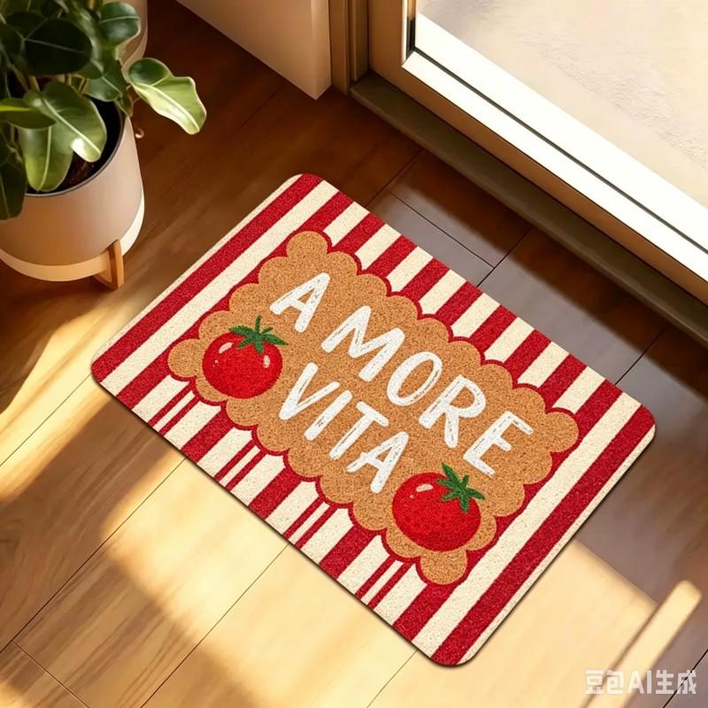 Italian La Dolce Vita Welcome Doormat Mediterranean Lemon Pattern Floor Mat Blue White Striped Entrance Welcome Rug