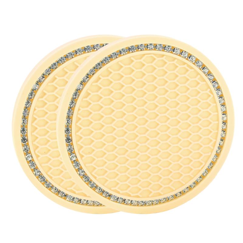 2PCS Car Interior Water Cup Pad Diamond Rhinestone Bling Decoration Anti-Skid Cup Bottle Non-slip Coaster Auto Accessories