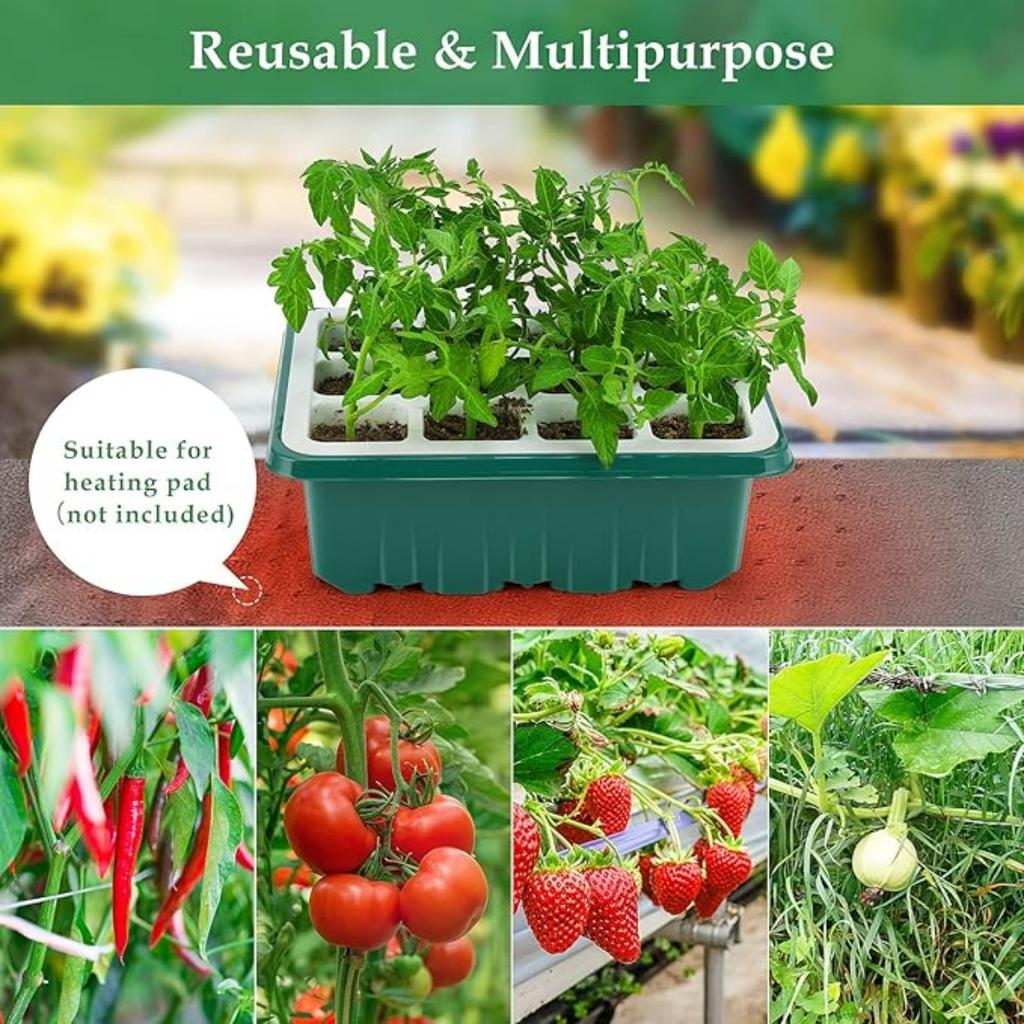 Flexible Silicone Designed Seedling Starter Trays, Seed Starter Tray, 12 Cells Indoor Seed Starter Kit, Germination Tray with Humidity Dome & Lids