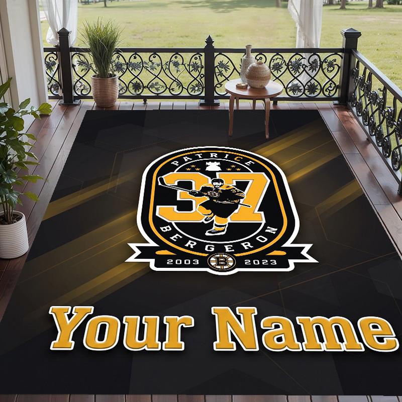 Custom Text Printed Rug Boston Bruins Non Slip Floor Carpet For Home Room Decor