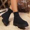 Модные вязаные ботинки на платформе для женщин Осень Зима Высокие повседневные носки-туфли Женские на толстой подошве Нескользящие ботильоны Женские