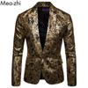 Men Blazer Slim Fit One Button Men Jacket Gold Print Groom Wedding Dress Suit Stage Club Party Casual Formal Blazers