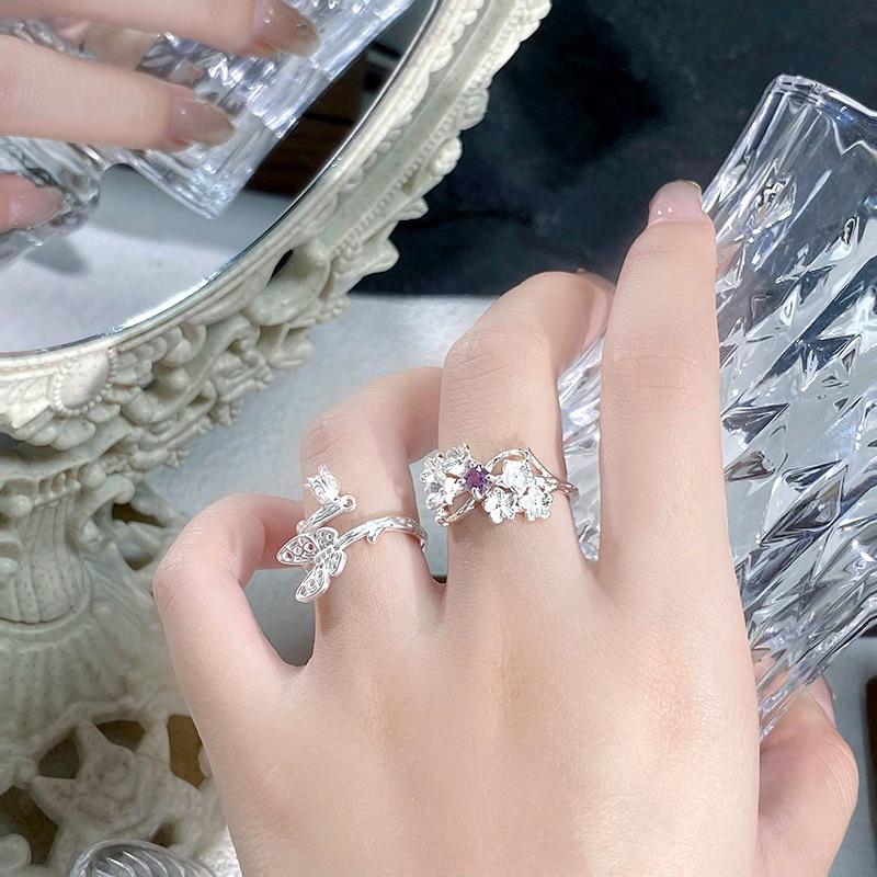 Фиолетовый циркон Бабочка Ландыш Бахромчатое Открытое Кольцо Изысканное Нежное Легкая Роскошь Высококачественное Звездный Цветок Кольцо-Сетка
