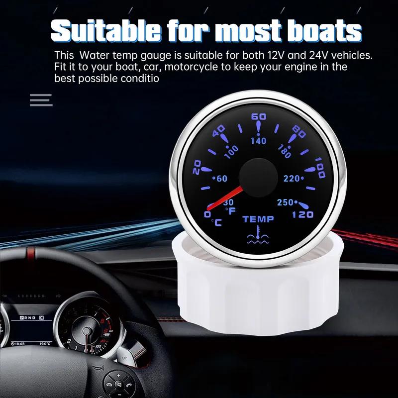 ZMFJH 0~120℃ 52MM Water Temperature Gauge with Sensor 10.2MM Universal Car Boat Yacht Water Temp Meter Indicator 7 Color Light