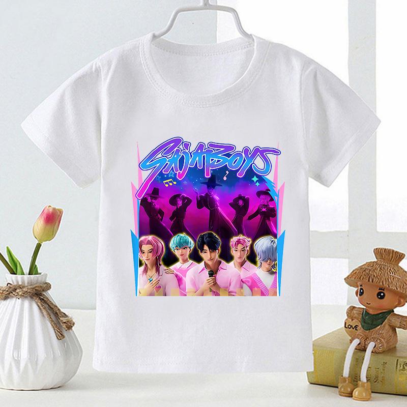 Kpop Охотники на демонов Саджа Принт Повседневная Детская футболка Девочки Новые Летние Топы Мода Детская одежда Детские Футболки с коротким рукавом