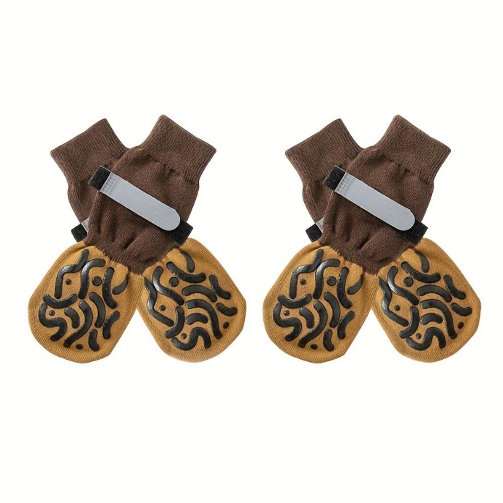 4PCS Anti-Slip Cozy Dog Socks Adjustable Band Pets Knitted Socks Paw Protection Socks Indoor