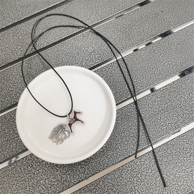Titanium Steel Horse Pony Tassel Pendant Necklaces Women Mujer Adjusting Long Rope Sweater Chain Neck Accessories Gifts
