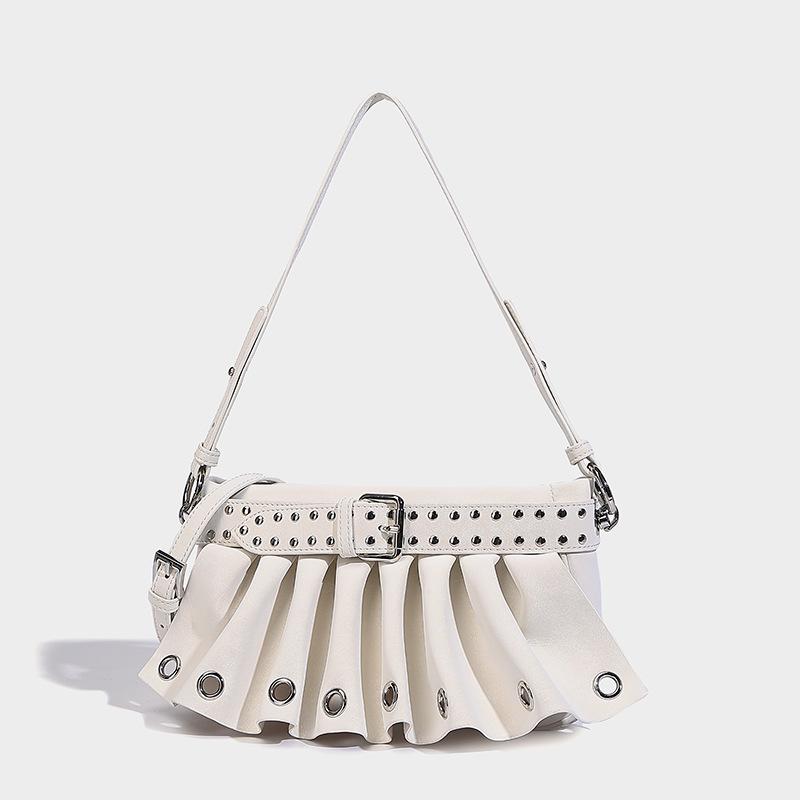2025 Spring New Fashionable Single-Shoulder Underarm Bag, High-Value Pleated Handbag, Trendy Rivet Crossbody Women's Bag