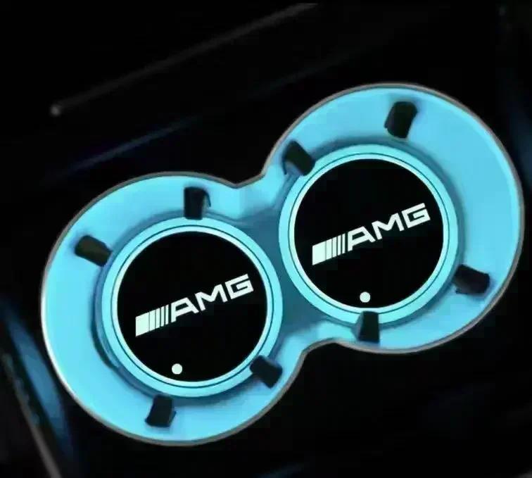 uvyn9 2PCS LED Illuminated AMG Water Cup Coaster For Mercedes Benz C260 W204 W205 W211 W212 W190 Auto Interior Atmosphere Light for