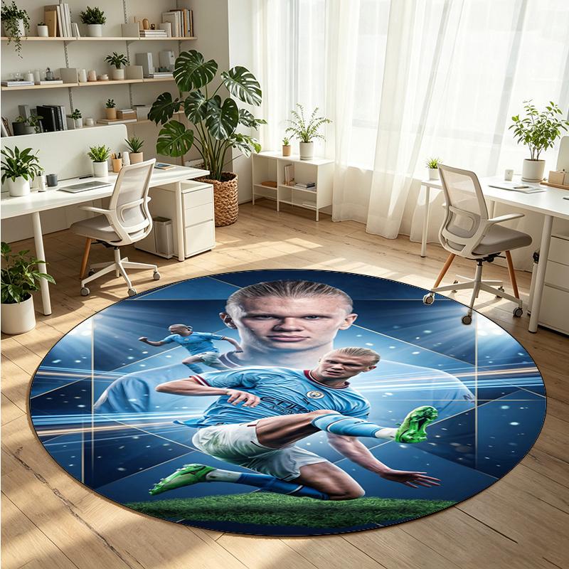 Erling Haaland Printed Round Crystal Velvet Rug Soft Non Slip Floor Carpet For Bedroom Holiday Gift