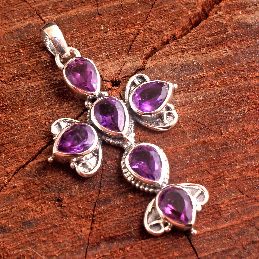 Аметист Перидот Сердолик Крест Подвеска 100% Стерлинговое Серебро 925 Пробы Массивные Ювелирные Изделия Твердый Подвеска