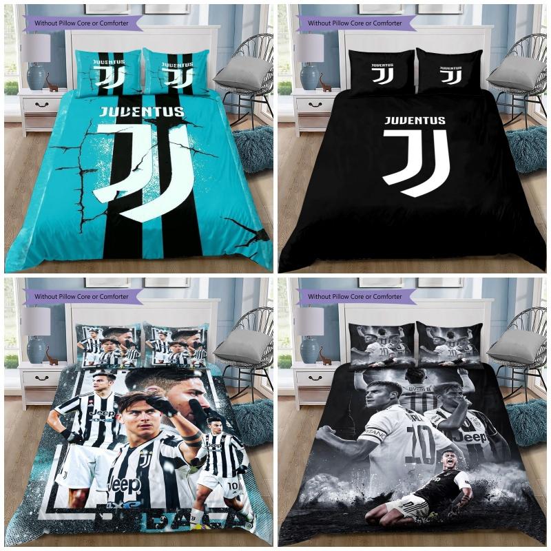 Juventus Logo Cracked Texture Teal Stripe 3Pcs Bedding Set, Duvet Cover with 2 Pillowcases, Football Bed Linens, No Comforter No Pillow Core