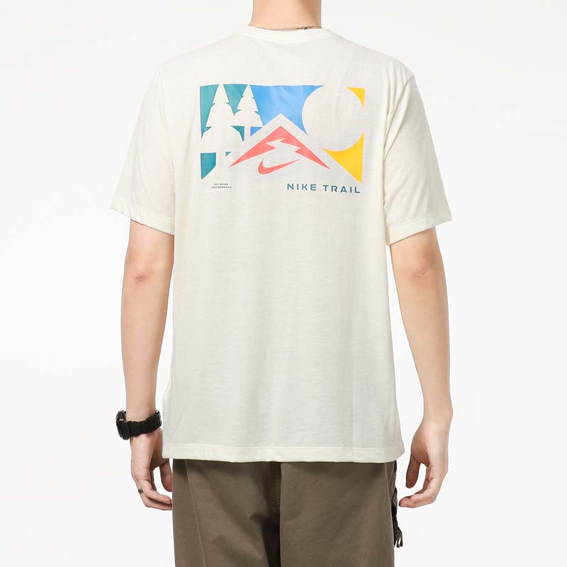 Nike T Shirts Men's Ecru Crew Neck Moderate Straight Fit DD4465-715
