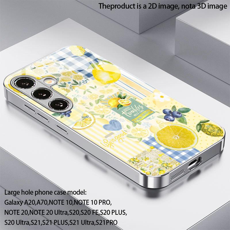 2D чехол для телефона с лимонным пэчворк-узором для Samsung S26 S25 S24 S23 S22 S21 S20 A56 A36 A16 - Гальванизированная стеклянная защитная крышка