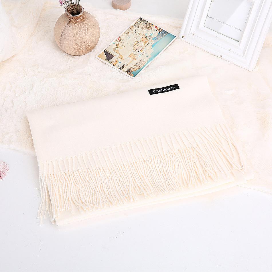 Solid Color Scarf For Women In Winter Thickened And Warm Versatile For Students Single Color Tassel Imitation Cashmere Scarf Shawl