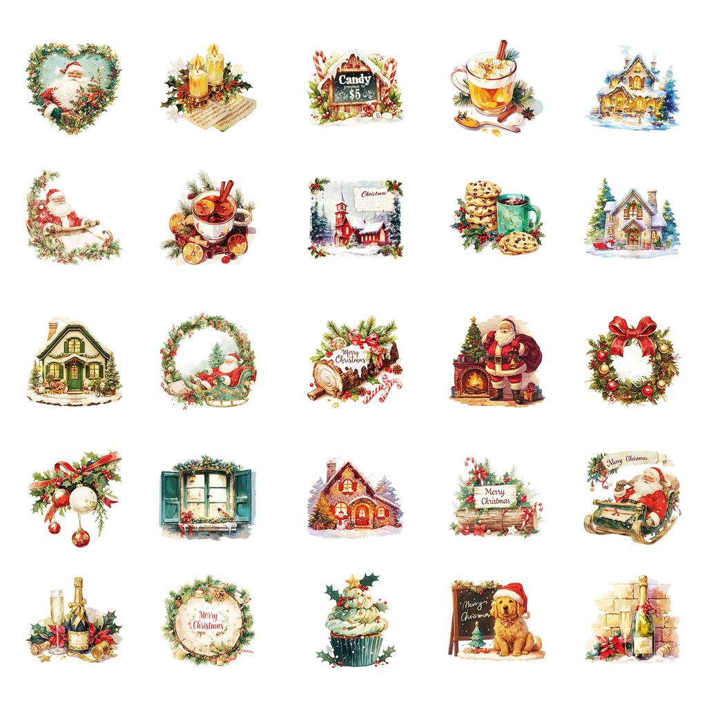 50 шт. Винтажные рождественские наклейки - Уютные праздничные наклейки для журналов, багажа, подарков