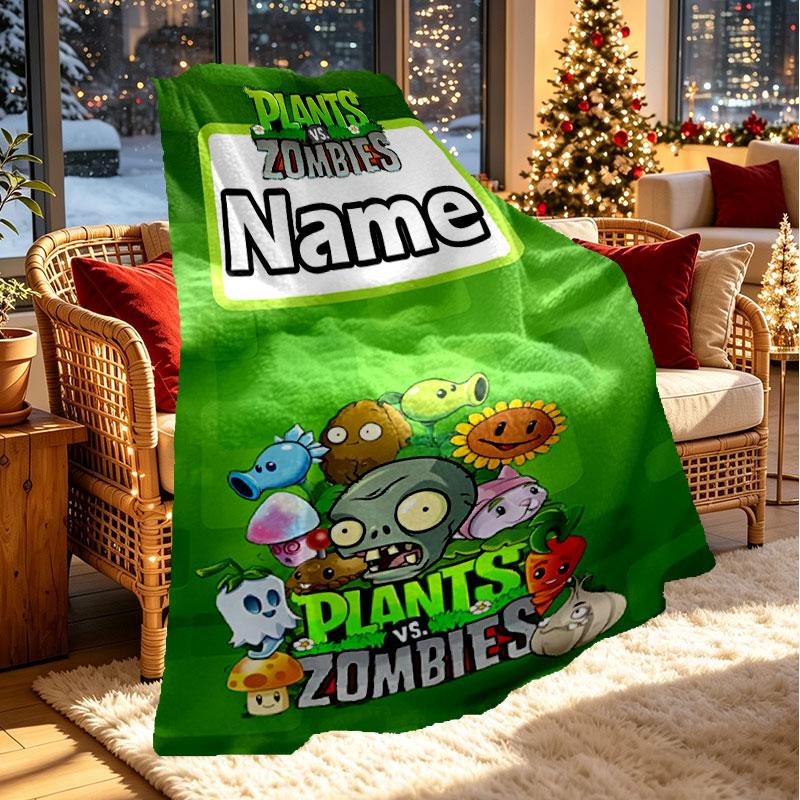 Custom Name Personalized Plants vs. Zombies Print Blanket, Home Decor, Bedroom, Sofa, Camping, Couch, Gifts for Birthday Christmas