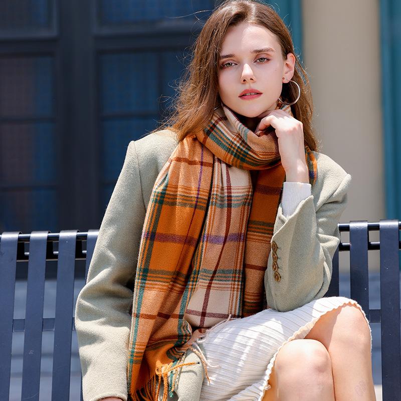 Толстый шарф с радужным принтом, новые женские клетчатые шали из пашмины, кашемировая шаль, теплая зимняя накидка, шарфы с кисточками, вязаные