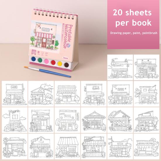 Набор книг для креативного рисования Листы акварельной бумаги с 6 цветовыми сетками Эргономичная кисть Мини-альбом для акварели Дорожный набор для взрослых Подарок