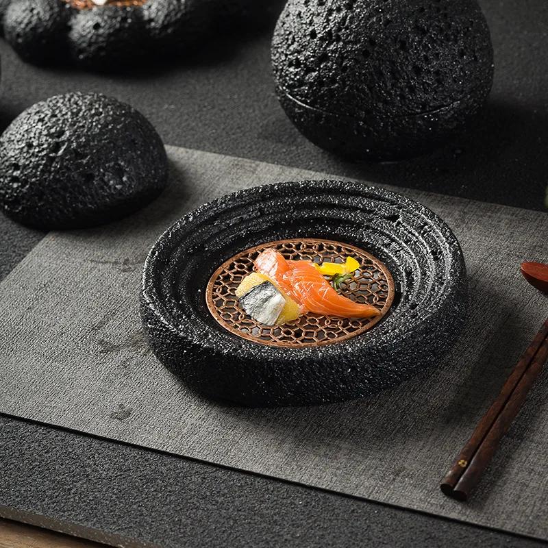 Creative Dry Ice Plate Smoked Barbecue Planet Bowl Volcanic Stone Coal Ball Plate Molecular Cuisine Plate Concept Tableware
