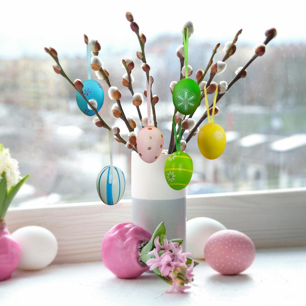 24 шт. Яйца с пасхальным узором, Яйца для вечеринки, Подвесные, Раскрашенные, Имитация, Пластиковые яйца