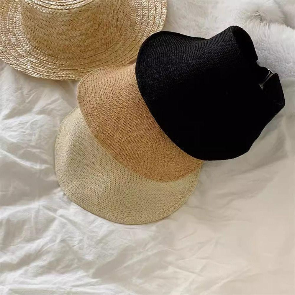 Raffia Summer Visors Hat Anti-UV Empty Top Hat Fashion Foldable Sun Hat for Travel Outdoor Beach