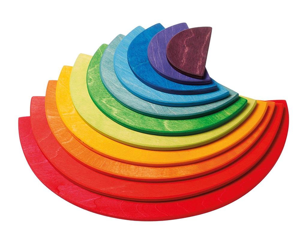 Grimm's Rainbow Semi-Circle Wooden Building Blocks, Educational Toy, Pretend Play Board, 18.5cm H X 37cm W X 0.8cm D (Largest Part)