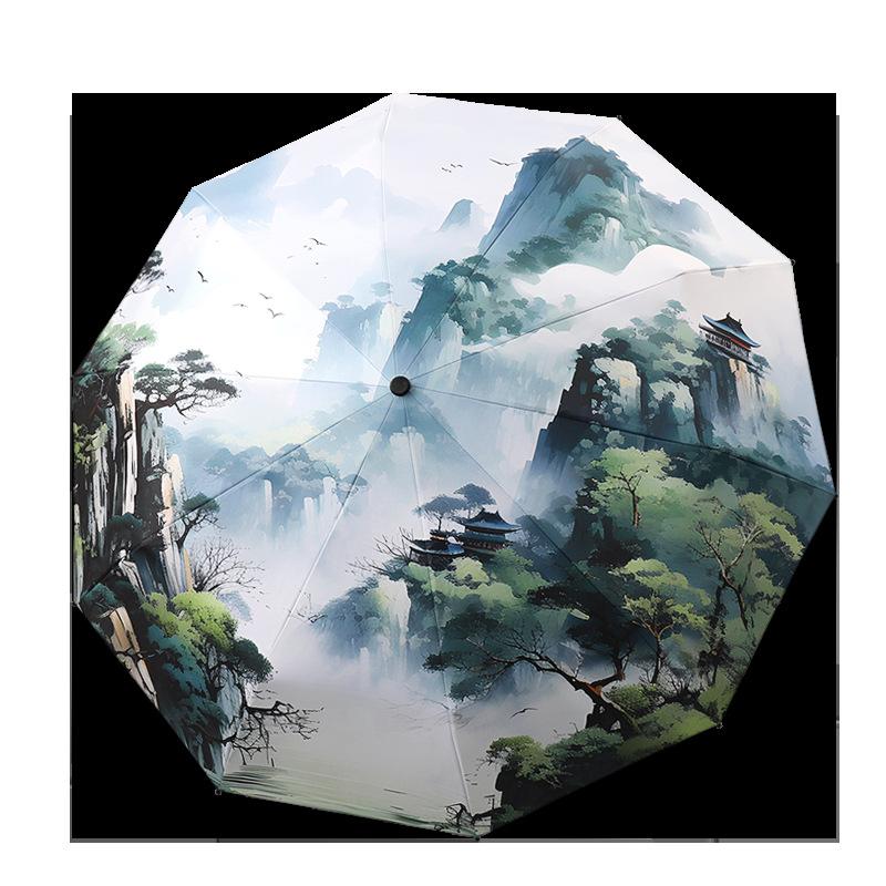 New Three-fold Ten-bone Automatic Windbreak Umbrella Sunflower Handle Vinyl Digital Tester