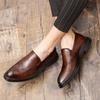 Fashion Fashionable Korean Version of New Block Carved Casual Leather Shoes Spring Men's Round Toe Comfortable Business Leather Shoes